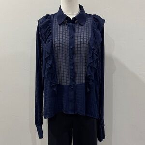 Haoduoyi Navy Sheer Ruffle Blouse – Size M
